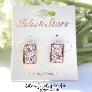 SALE: Pink Druzy Rectangle Stud Earrings